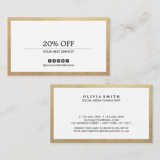 金ゴールド縁ど用ソーシャル·メディア·クーポン 名刺 (正面/裏面)