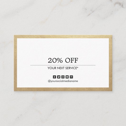 金ゴールド縁ど用ソーシャル·メディア·クーポン 名刺 (正面)