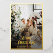 金ゴールド縁ど紙吹雪クリスマス家族の写真 箔シーズンカード (正面)
