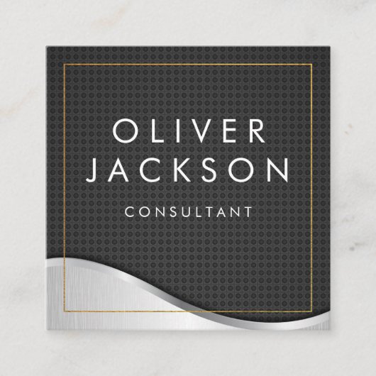 金ゴールド縁ど金属炭素繊維 スクエア名刺 (正面)