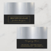 金ゴールド縁ど |メタリックブラックメッシュパターン 名刺 (正面/裏面)