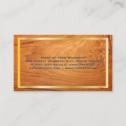 金ゴールド縁ど |木目バックグラウンド 名刺 (裏面)