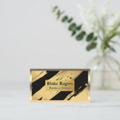 金ゴールド縁ど | 金色の黒いブラシ付き背景 名刺 (スタンド正面)