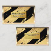 金ゴールド縁ど | 金色の黒いブラシ付き背景 名刺 (正面/裏面)