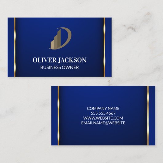 金ゴールド縁ど | 青のアイコン | ロ企業のゴ 名刺 (正面/裏面)