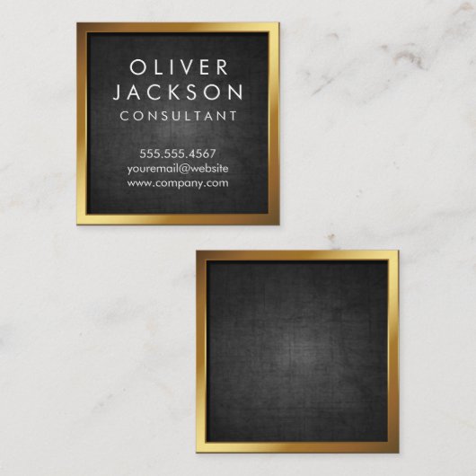 金ゴールド縁ど |黒いテクスチャ スクエア名刺 (正面/裏面)