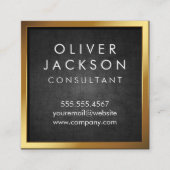 金ゴールド縁ど |黒いテクスチャ スクエア名刺 (正面)