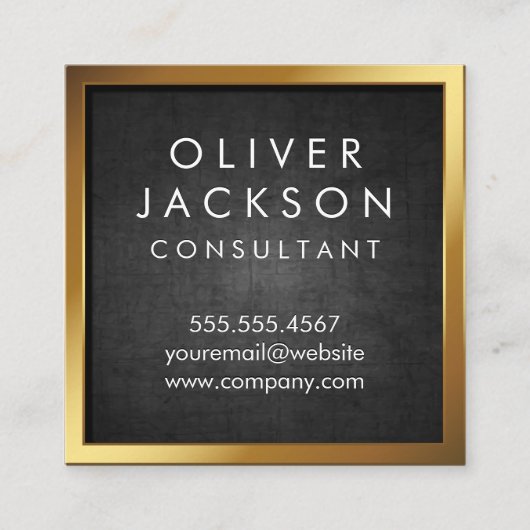 金ゴールド縁ど |黒いテクスチャ スクエア名刺 (正面)