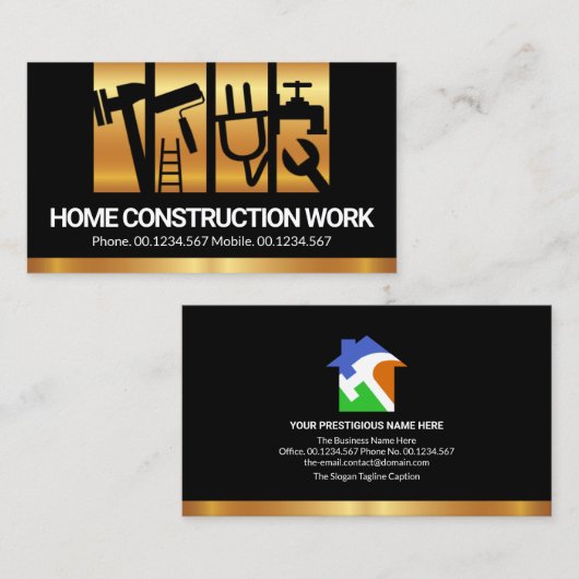 金ゴールド縦型建築手話ツールストライプ 名刺 (正面/裏面)