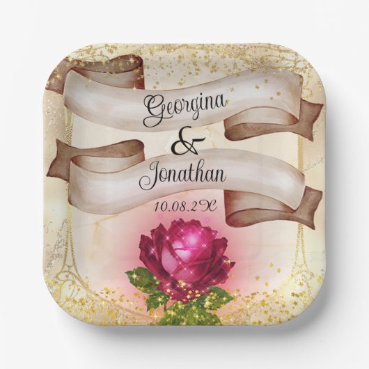金ゴールド美しいとビーストフェアリー結婚テル ペーパープレート (正面)