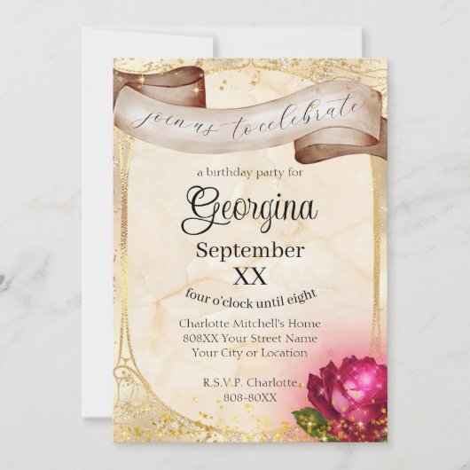 金ゴールド美しいとビーストヴィンテージ童話 招待状 (正面)