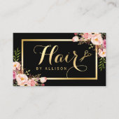 金ゴールド美容師はさみトレンディーガーリーフローラ 名刺 (正面)