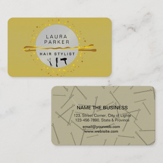 金ゴールド美容師メイクアップアーティストサロン 名刺 (正面/裏面)