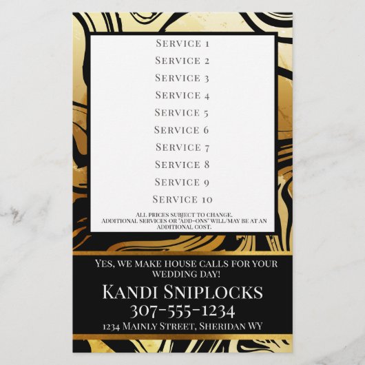 金ゴールド美容師爪、 ネイル化粧サロン価格表 チラシ (正面)