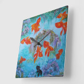 金ゴールド美術カラフル風水ポスター スクエア壁時計 (傾斜)