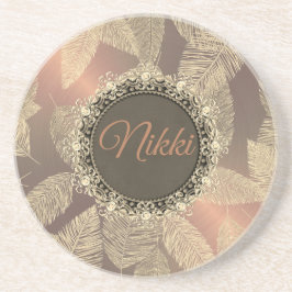 金ゴールド羽オン金ゴールドバラ パーソナライズされた コースター