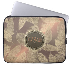 金ゴールド羽オン金ゴールドバラ パーソナライズされた ラップトップスリーブ