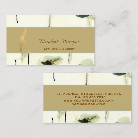 金ゴールド羽根公証人ストライプフローラ 名刺 (正面/裏面)