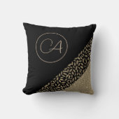 金ゴールド羽毛オンブラックモノグラムモダン クッション (正面)