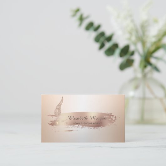 金ゴールド羽毛バラ金ゴールドブラシ筆公証人 名刺 (スタンド正面)