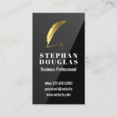金ゴールド羽毛ペンのロゴ | 黒の光沢 名刺 (正面)