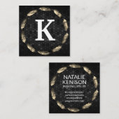 金ゴールド羽毛円 | 幾何学的パターン | モノグラム スクエア名刺 (正面/裏面)