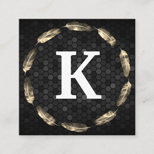 金ゴールド羽毛円 | 幾何学的パターン | モノグラム スクエア名刺 (正面)