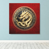 金ゴールド聖なる東龍のメダリオン キャンバスプリント (インサイチュ (ウッドフロア))