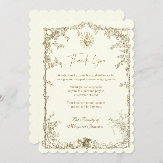 金ゴールド聖ハートイエスカトリック葬祭記念碑 サンキューカード (正面/裏面)