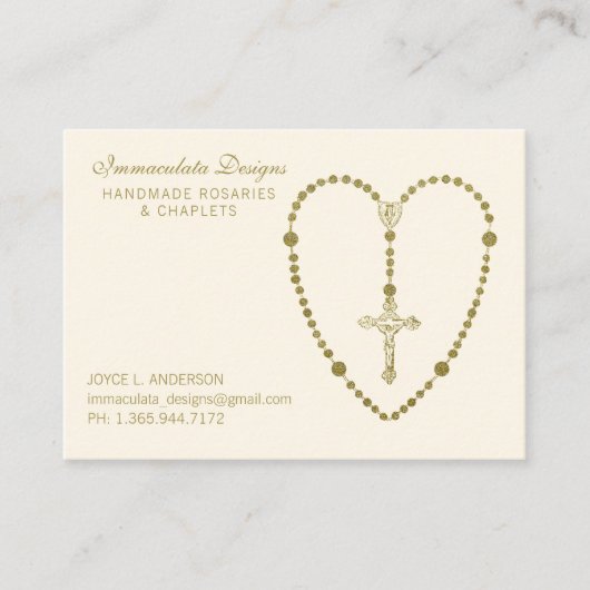 金ゴールド聖念珠十字宗教ビジネスカード 名刺 (正面)