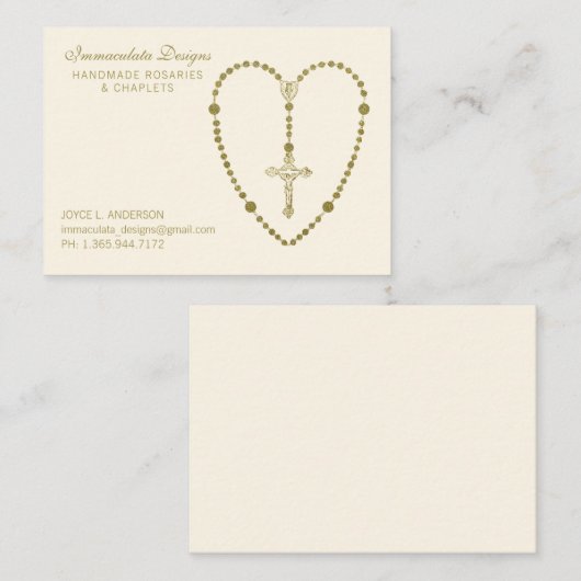 金ゴールド聖念珠十字宗教ビジネスカード 名刺 (正面/裏面)