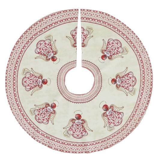 金ゴールド聖降誕祭天使オブソンレッドフィリグリー ブラッシュドポリエステルツリースカート (正面)