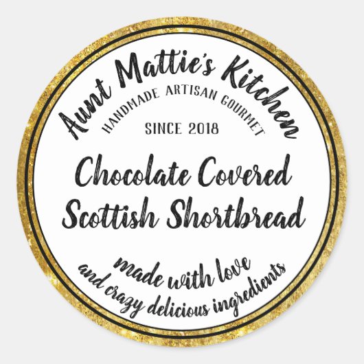 金ゴールド職人ハンドメイドグルメフードラベル ラウンドシール (正面)