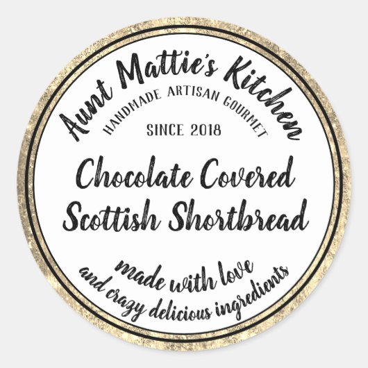 金ゴールド職人ハンドメイドグルメフードラベル ラウンドシール (正面)