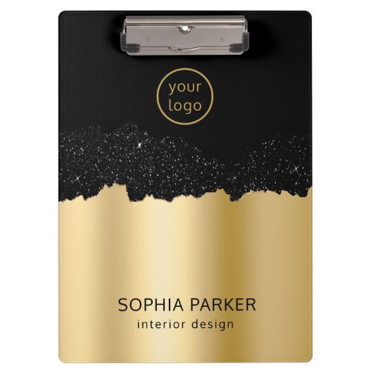 金ゴールド背景の白いスパーク クリップボード (正面)