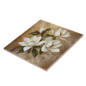 金ゴールド背景の白いMagnolias タイル (側面)