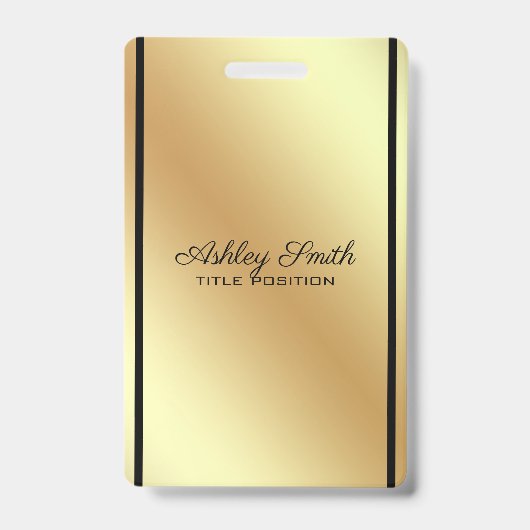 金ゴールド背景の黒ストライプ色 バッジ (正面)