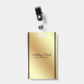 金ゴールド背景の黒ストライプ色 バッジ (正面 （クリップ付）)