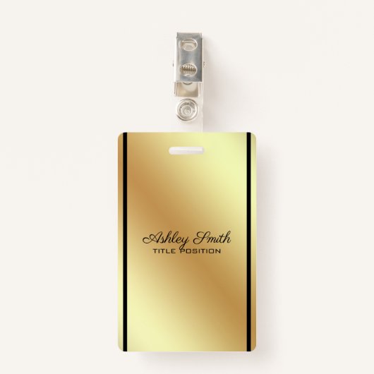 金ゴールド背景の黒ストライプ色 バッジ (正面クリップ)