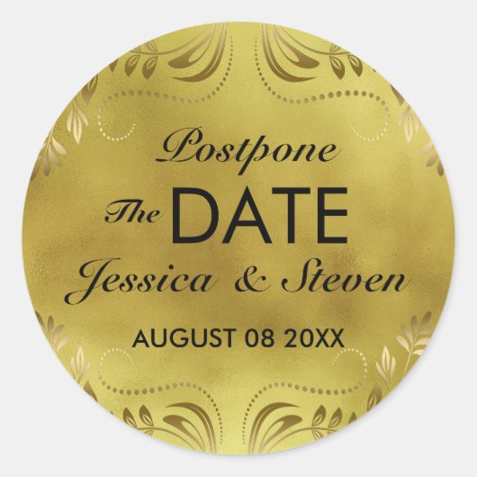 金ゴールド背景フローラレース日付の保存 ラウンドシール (正面)