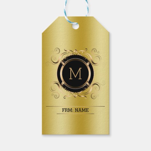 金ゴールド背景付き金ゴールドと黒枠ギフトラベル ギフトタグ (正面)