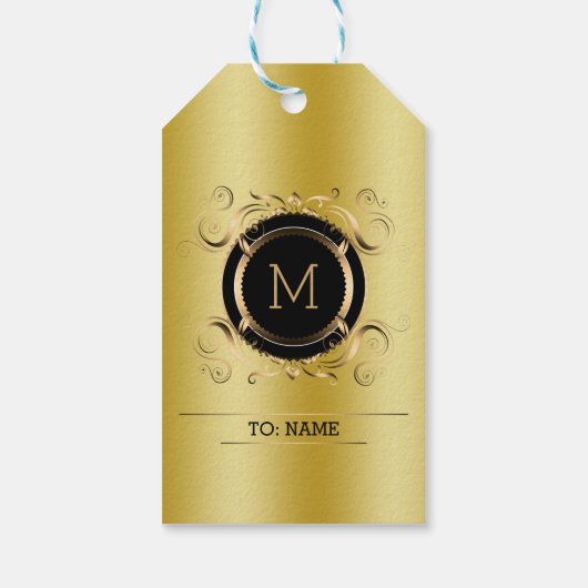 金ゴールド背景付き金ゴールドと黒枠ギフトラベル ギフトタグ (裏面)