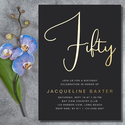 金ゴールド脚本50th誕生日パーティー 箔招待状