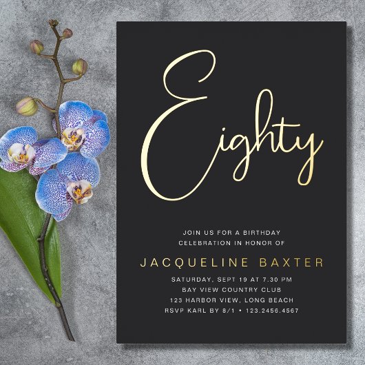 金ゴールド脚本80th誕生日パーティー 箔招待状