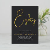 金ゴールド脚本80th誕生日パーティー 箔招待状 (立ち正面)