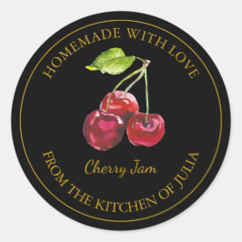 金ゴールド自家製さくらんぼジャムラベル |黒 ラウンドシール