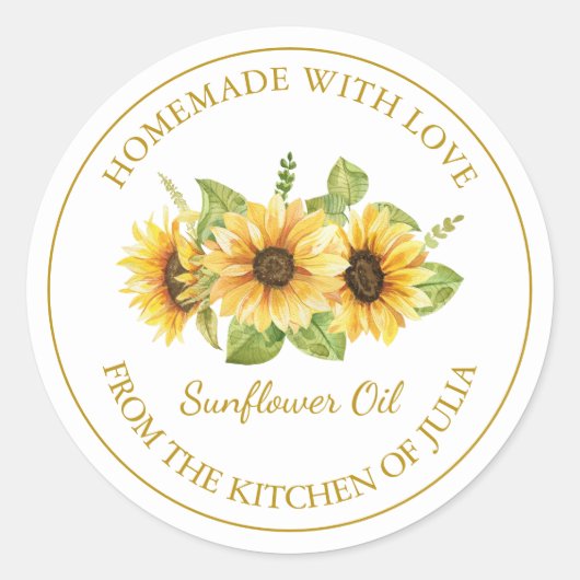 金ゴールド自家製ひまわり油ラベル |白 ラウンドシール (正面)