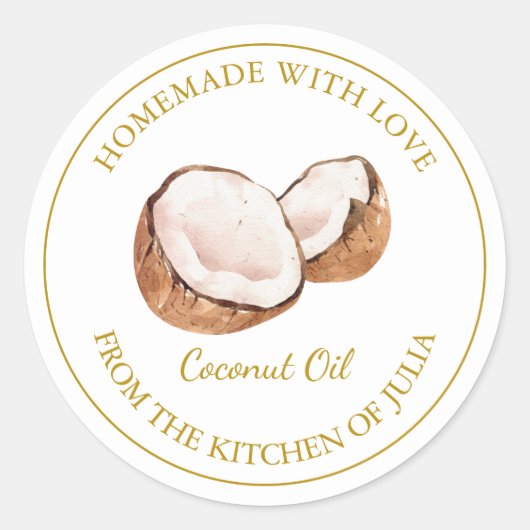 金ゴールド自家製ココナッツ油ラベル |白 ラウンドシール (正面)