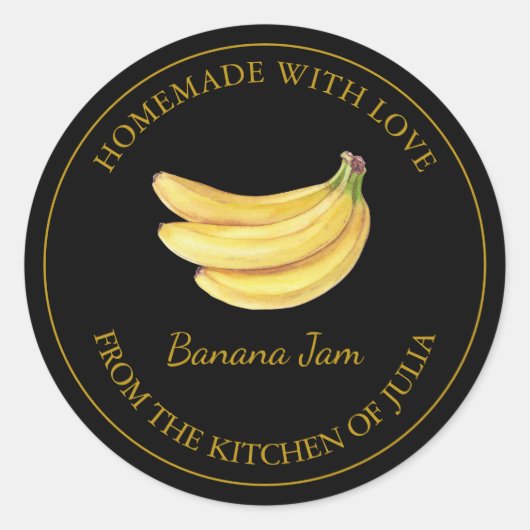 金ゴールド自家製バナナジャムラベル |黒 ラウンドシール (正面)