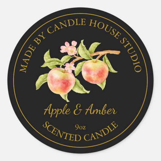 金ゴールド自家製Apple Candleラベル |黒 ラウンドシール (正面)